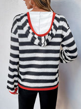 Perfee Contrast Striped Long Sleeve Hoodie OutfitFlow